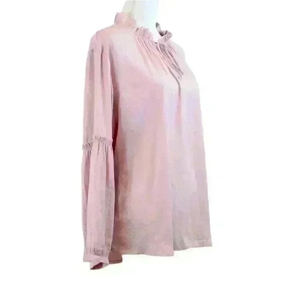 Ann Taylor LOFT Pink Balloon Sleeve Blouse Long Sleeve Ruffle Collar Size XL - Picture 3 of 6